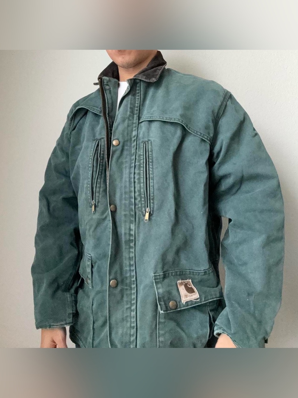 Vintage 2000s Carhartt Duck Canvas Work Green Jacket Y2K - Picture 3 of 8